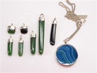 (8) Polished Stone Pendants (One with Chain)
