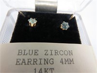 Pair of 14K Gold Blue Zircon /earrings 4MM