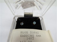 Pair of 14K Gold Blue Topaz Earrings 4MM