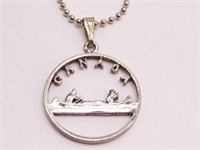Cut Out Canadian Silver Canoe Dollar Necklace