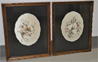 Pair Framed Handpainted Florals On Silk