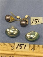 Pair of mother of pearl earrings and a pair of gol