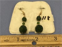 Jade faceted bead drop earrings          (k 15)