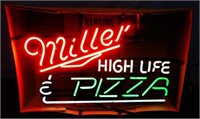 Electric Neon Sign Miller High Life and Pizza