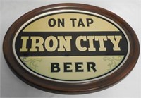 Oval "Iron City" Beer Sign with Wooden Frame