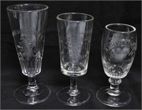 Lot of 3 Beer Glasses with Stems