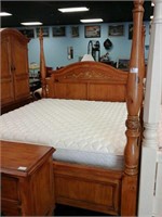 King 4poster pine wood carved headboard f