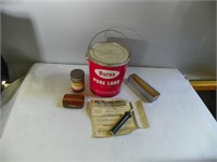 Burns lard tin, gun for treating blackleg etc