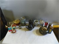 Tins,  containers, curling rock ash tray etc