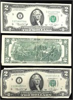 (3) 1976 Series $2 Green Seal Notes