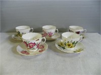 5 Royal vale various patterns, cups & saucers