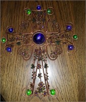 10" metal cross with glass marbles and beautiful