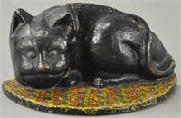 BLACK CAT ON RUG DOORSTOP - POSSIBLY ALBANY