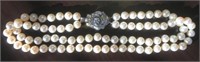 Pearl Necklace w/ Silver Colored Clasp w/ Stones