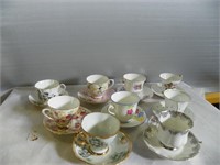 9 cups & saucers various patterns & makes