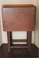 Three Wood TV Trays in Reddish Brown