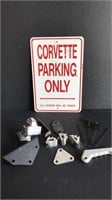 Lot of car items. Painted metal Corvette parking