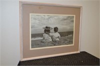 Framed Photo Print of 2 children on beach