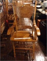 Oak Pressed Back Chair w/Arms