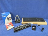 unused hp keyboard & mouse -hole punch -dvd cases