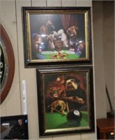 Pair of Dog's Playing Pool & Cards Prints