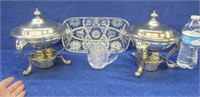 2 albert chafing dishes -glass tray & creamer