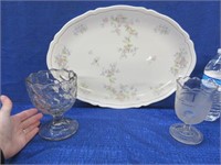 bohemia 16in platter & 2 antique spooners