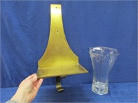 brass wall shelf & hoosier glass vase