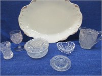 antique white 14in platter -toothpick holders -