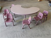 PLUM KIDNEY SHAPED TABLE & 6 CHAIR SET