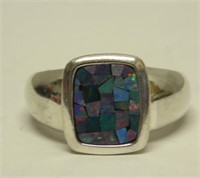 AMAZING STERLING SILVER OPAL CHIP MOSAIC RING B4