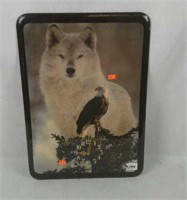 Battery operated clock with wolf and eagle
