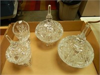 VINTAGE PRESSED GLASS CREAMER & SUGAR, CANDY DISH