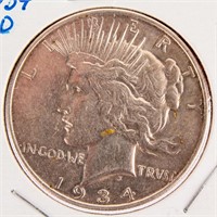 Coin 1934-D Peace Silver Dollar Extra Fine +