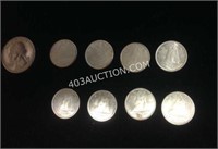 Lot of 8 Canadian Silver Dimes & 1966 US Quarter