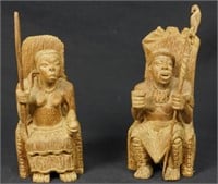 PAIR OF WOOD CARVED AFRICAN SEATED KING & QUEEN