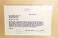 Houdini, Harry. Signed and Framed Houdini Letter