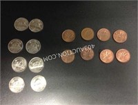 Lot of 16 Coins - Canadian Nickels & Pennies