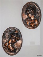 Pair of Cast Metal Relief w/ Copper Finish