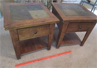 pair of larger lamp tables (inlaid tops)
