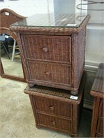 Choice of 2 wicker style glass top night stands
