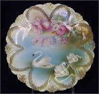 RS Prussia 8 1/2" Swan w/reflecting flowers plate