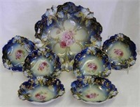 RS Prussia cobalt decorated 7 pc. berry set