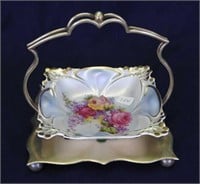 RS Prussia 5" square dish in metal holder