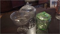 Glass covered bowls & pedestal dish