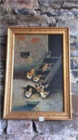 Antique Framed painting Roosters