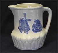 Blue/White Stoneware Windmill & Bush pitcher