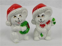 Christmas Mouse S&P - White with Bright Red Hats