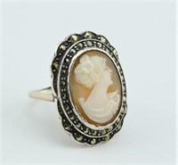 Cameo Ring.Sterling Frame.Marcasite.Size 7