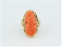 Cameo Ring.Coral.Gold